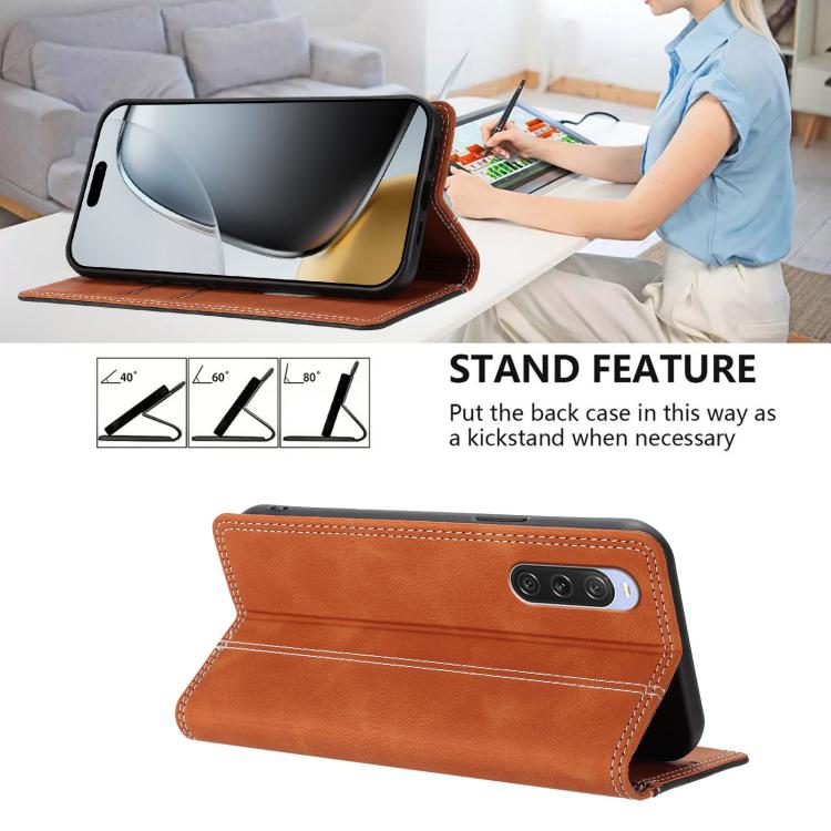 For Sony Xperia 10 V Skin Feel Two-tone RFID Blocking Vegan Leather Phone Case