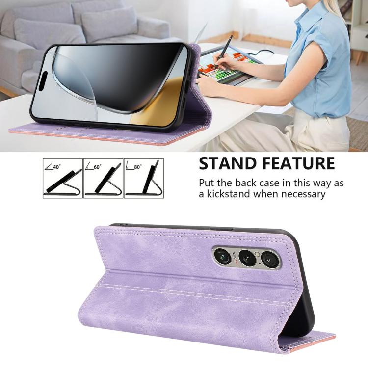 For Sony Xperia 1 VI Skin Feel Two-tone RFID Blocking Vegan Leather Phone Case