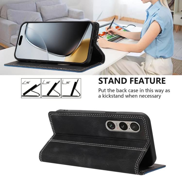 For Sony Xperia 1 VI Skin Feel Two-tone RFID Blocking Vegan Leather Phone Case