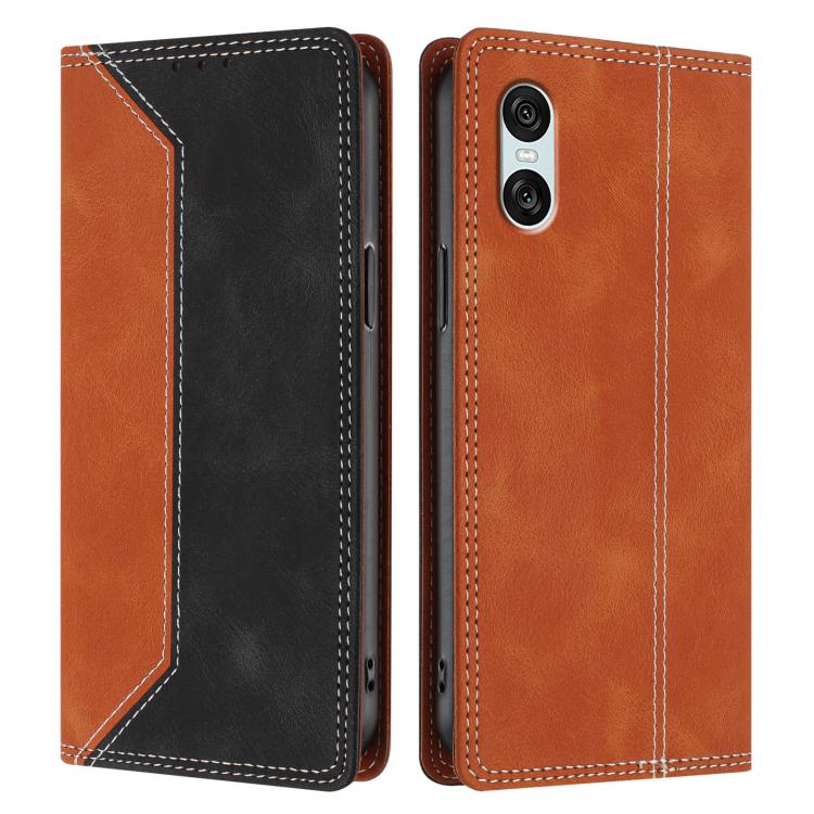 For Sony Xperia 10 VII Skin Feel Two-tone RFID Blocking Vegan Leather Phone Case