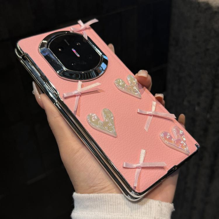 For Huawei Mate X5 Litchi Texture Heart-shaped Bow Pattern Vegan Leather Phone Case - Pink