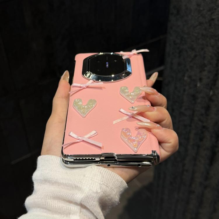 For Huawei Mate X6 Litchi Texture Heart-shaped Bow Pattern Vegan Leather Phone Case with Frame - Pink