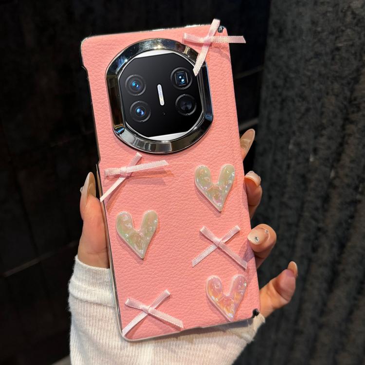 For Huawei Mate X5 Litchi Texture Heart-shaped Bow Pattern Vegan Leather Phone Case with Frame - Pink