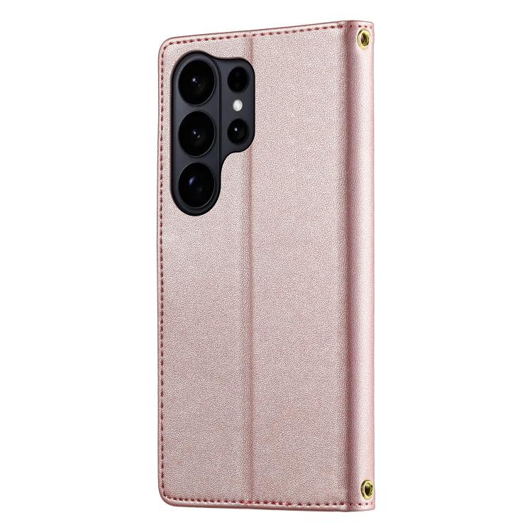 For Galaxy S26 Ultra 5G Cute Cats Magnetic Closure Vegan Leather Phone Case with Strap