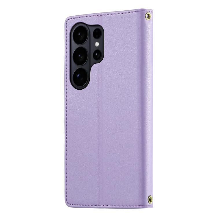 For Galaxy S26 Ultra 5G Cute Cats Magnetic Closure Vegan Leather Phone Case with Strap