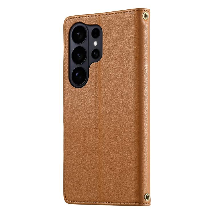 For Galaxy S26 Ultra 5G Cute Cats Magnetic Closure Vegan Leather Phone Case with Strap