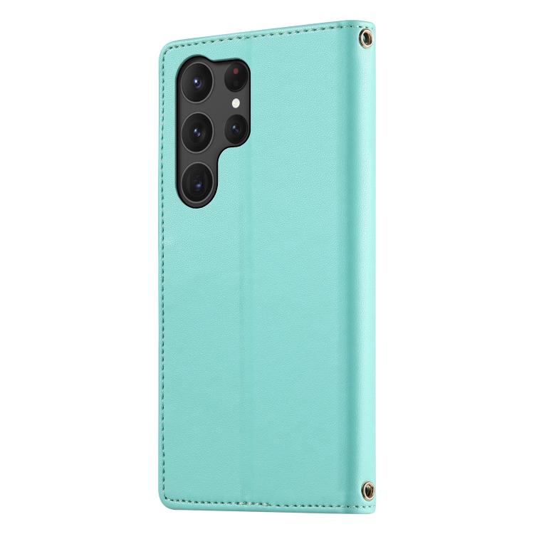 For Galaxy S25 Ultra 5G Cute Cats Magnetic Closure Vegan Leather Phone Case with Strap