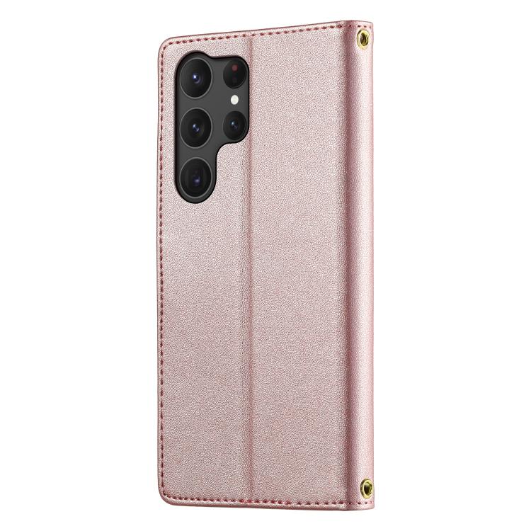 For Galaxy S25 Ultra 5G Cute Cats Magnetic Closure Vegan Leather Phone Case with Strap