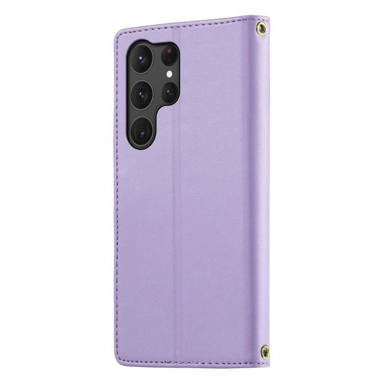 For Galaxy S25 Ultra 5G Cute Cats Magnetic Closure Vegan Leather Phone Case with Strap