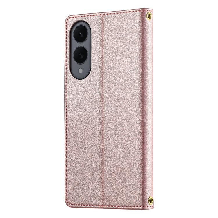 For Galaxy S25 Edge 5G Cute Cats Magnetic Closure Vegan Leather Phone Case with Strap