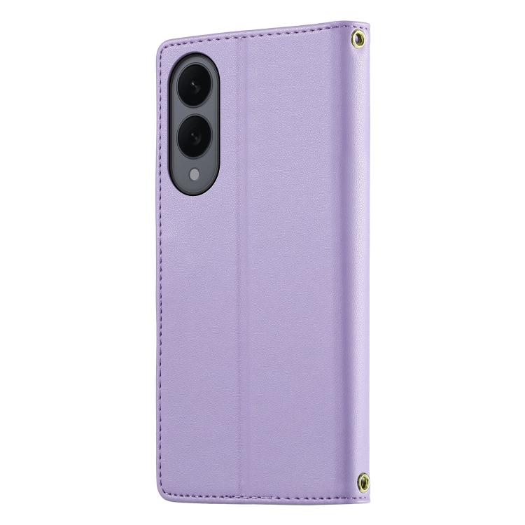 For Galaxy S25 Edge 5G Cute Cats Magnetic Closure Vegan Leather Phone Case with Strap