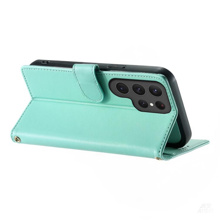 For Galaxy S24 Ultra 5G Cute Cats Magnetic Closure Vegan Leather Phone Case with Strap