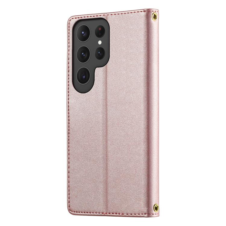 For Galaxy S24 Ultra 5G Cute Cats Magnetic Closure Vegan Leather Phone Case with Strap