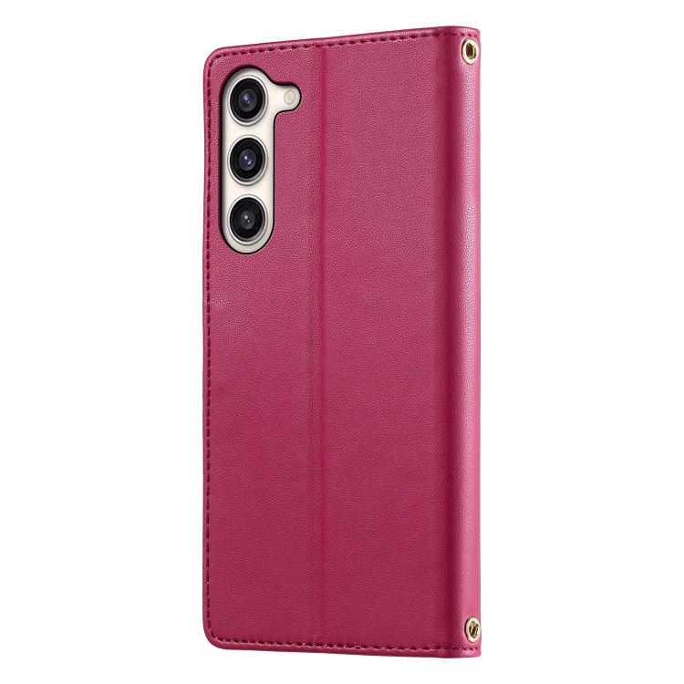 For Galaxy S23+ 5G Cute Cats Magnetic Closure Vegan Leather Phone Case with Strap