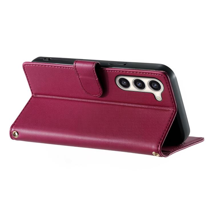 For Galaxy S23+ 5G Cute Cats Magnetic Closure Vegan Leather Phone Case with Strap
