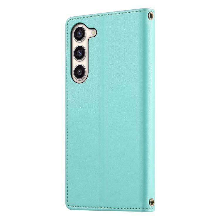 For Galaxy S23+ 5G Cute Cats Magnetic Closure Vegan Leather Phone Case with Strap
