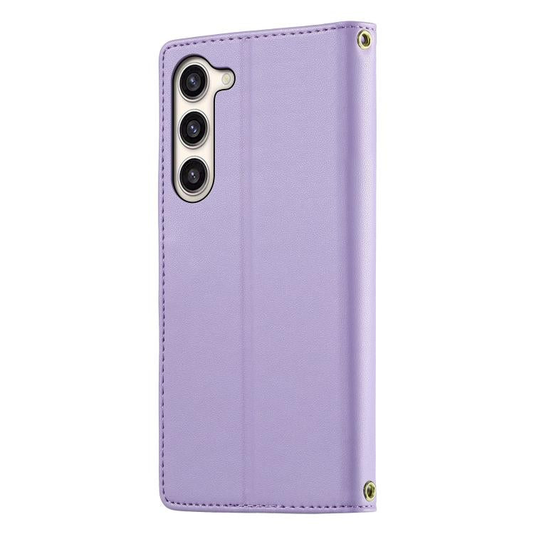 For Galaxy S23+ 5G Cute Cats Magnetic Closure Vegan Leather Phone Case with Strap