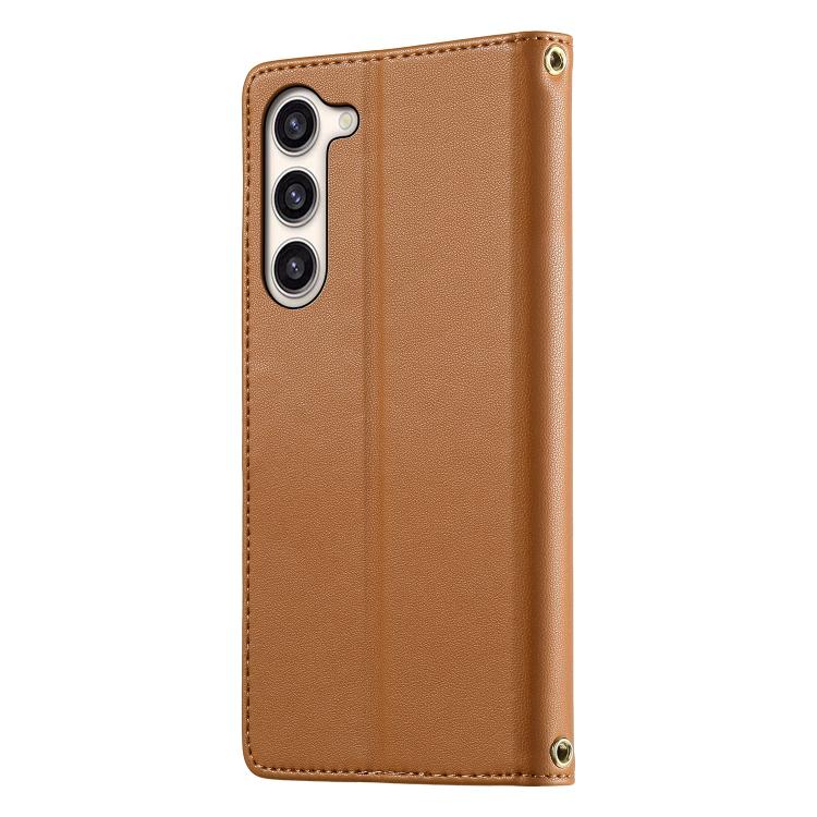 For Galaxy S23+ 5G Cute Cats Magnetic Closure Vegan Leather Phone Case with Strap