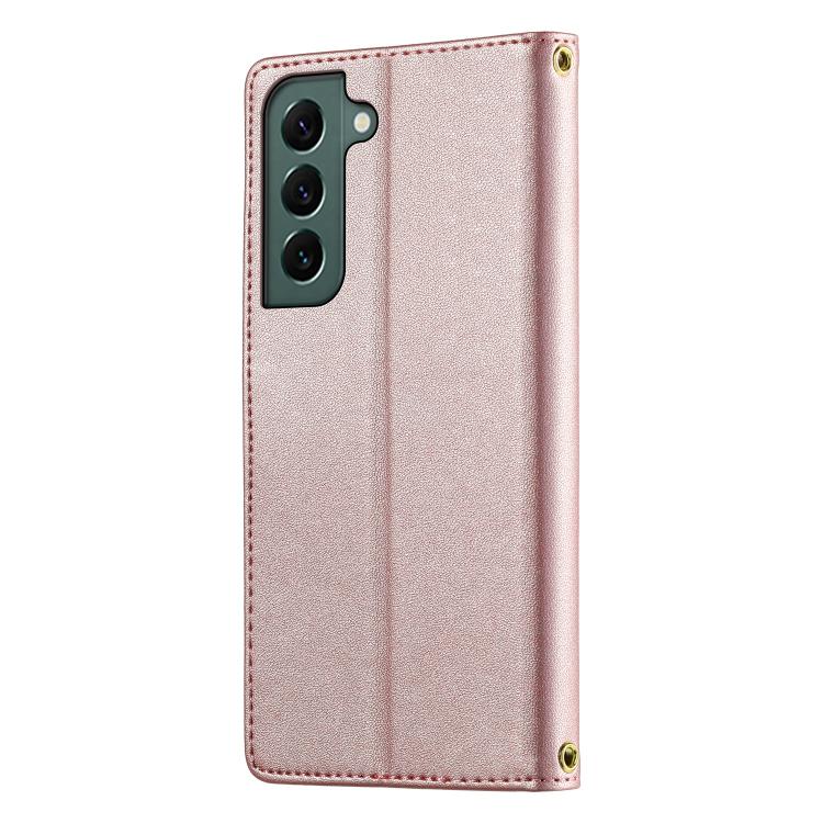 For Galaxy S22+ 5G Cute Cats Magnetic Closure Vegan Leather Phone Case with Strap