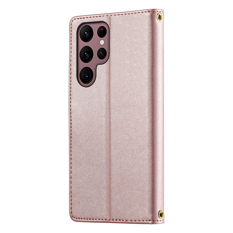 For Galaxy S22 Ultra 5G Cute Cats Magnetic Closure Vegan Leather Phone Case with Strap