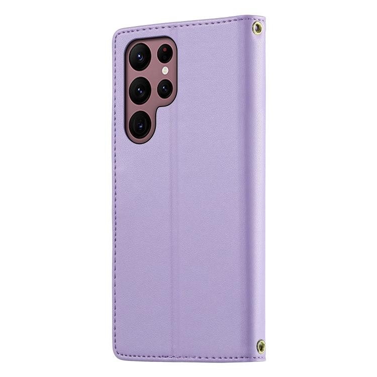 For Galaxy S22 Ultra 5G Cute Cats Magnetic Closure Vegan Leather Phone Case with Strap