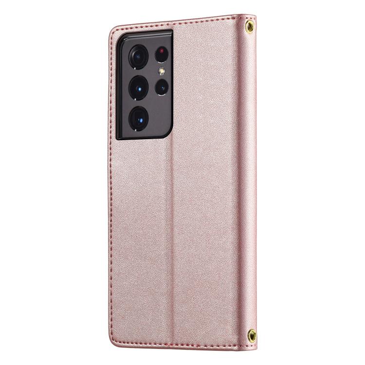 For Galaxy S21 Ultra 5G Cute Cats Magnetic Closure Vegan Leather Phone Case with Strap