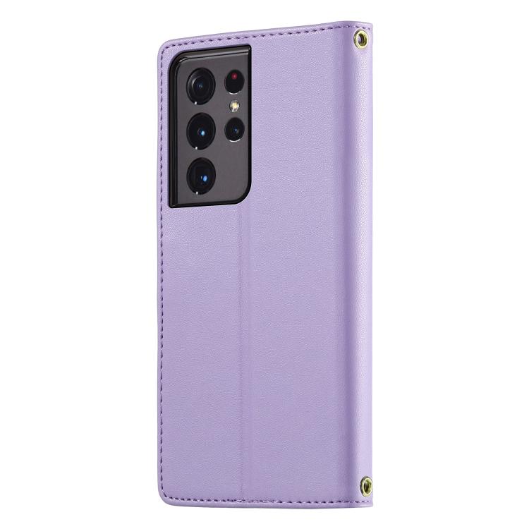 For Galaxy S21 Ultra 5G Cute Cats Magnetic Closure Vegan Leather Phone Case with Strap
