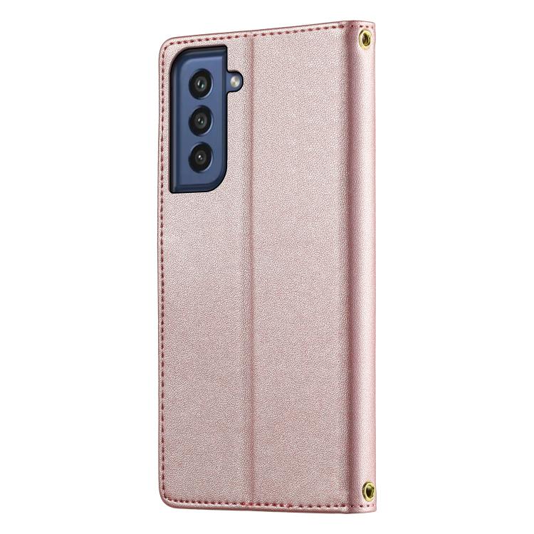 For Galaxy S21 FE 5G Cute Cats Magnetic Closure Vegan Leather Phone Case with Strap