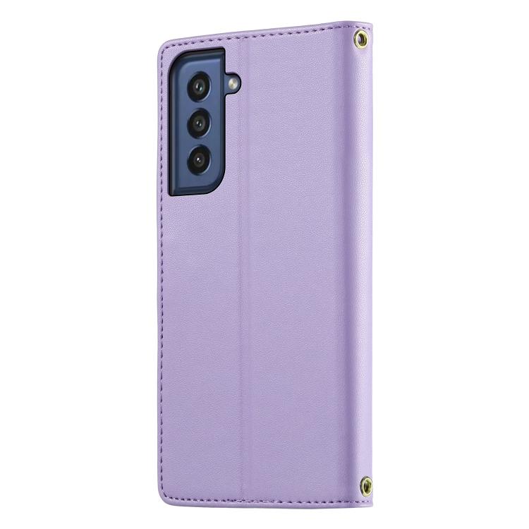 For Galaxy S21 FE 5G Cute Cats Magnetic Closure Vegan Leather Phone Case with Strap