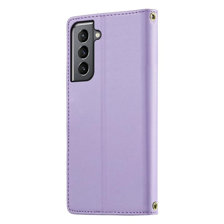 For Galaxy S21 5G Cute Cats Magnetic Closure Vegan Leather Phone Case with Strap