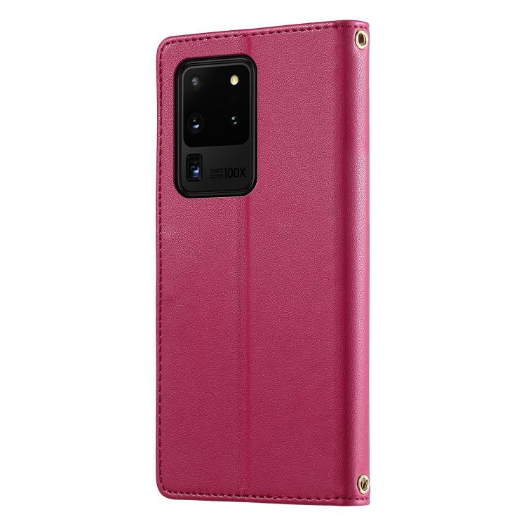 For Galaxy S20 Ultra 5G Cute Cats Magnetic Closure Vegan Leather Phone Case with Strap