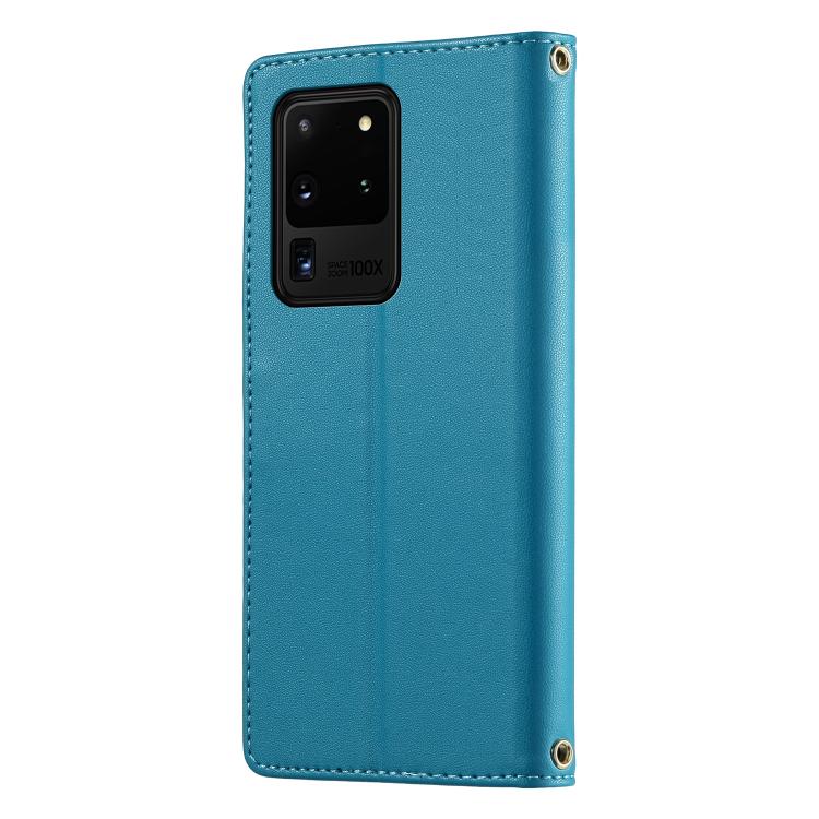 For Galaxy S20 Ultra 5G Cute Cats Magnetic Closure Vegan Leather Phone Case with Strap