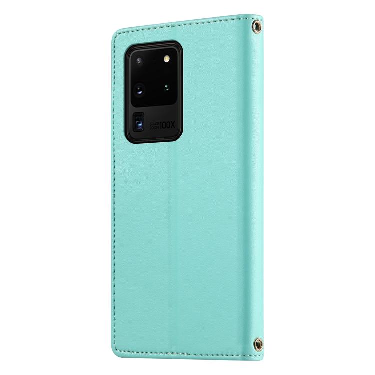 For Galaxy S20 Ultra 5G Cute Cats Magnetic Closure Vegan Leather Phone Case with Strap