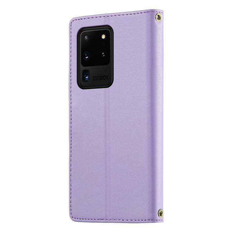 For Galaxy S20 Ultra 5G Cute Cats Magnetic Closure Vegan Leather Phone Case with Strap