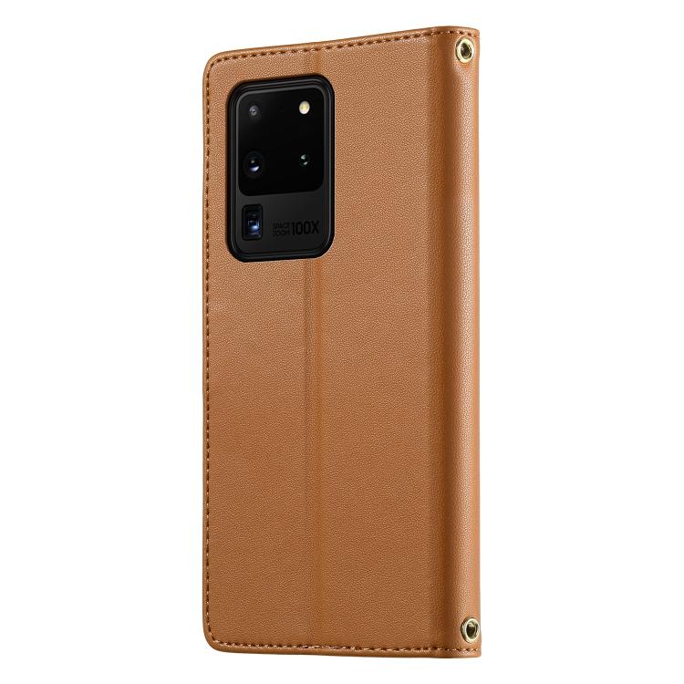 For Galaxy S20 Ultra 5G Cute Cats Magnetic Closure Vegan Leather Phone Case with Strap
