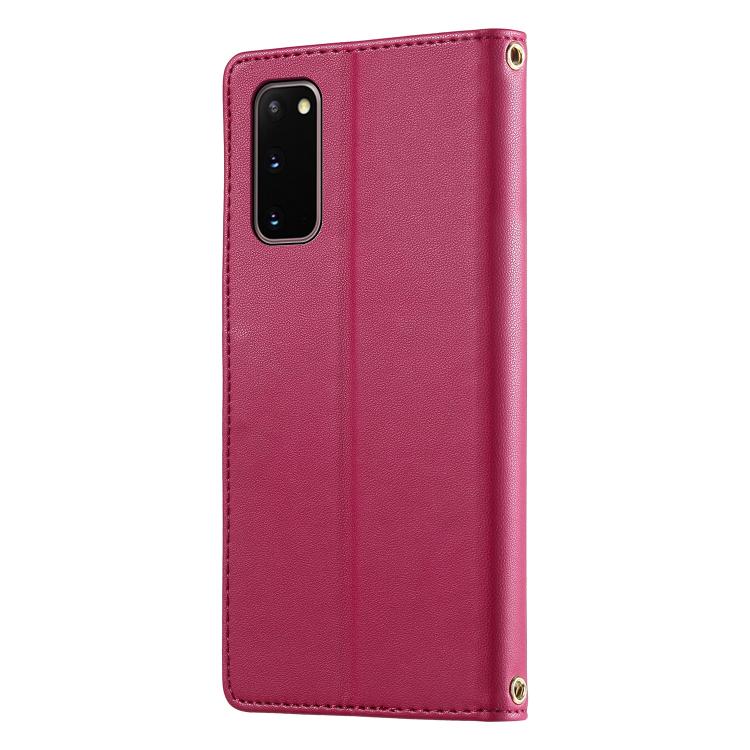 For Galaxy S20 Cute Cats Magnetic Closure Vegan Leather Phone Case with Strap