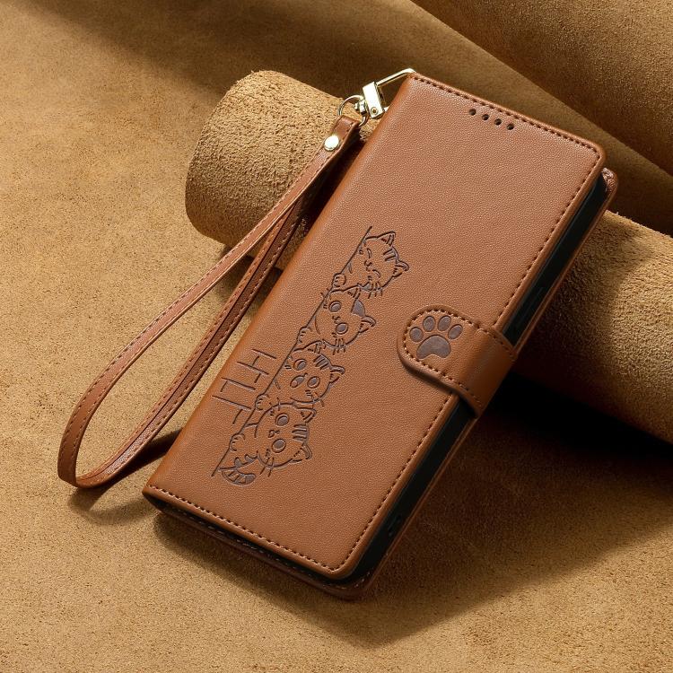 For Galaxy A05s Cute Cats Magnetic Closure Vegan Leather Phone Case with Strap