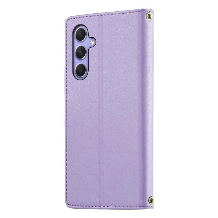 For Galaxy A55 5G Cute Cats Magnetic Closure Vegan Leather Phone Case with Strap