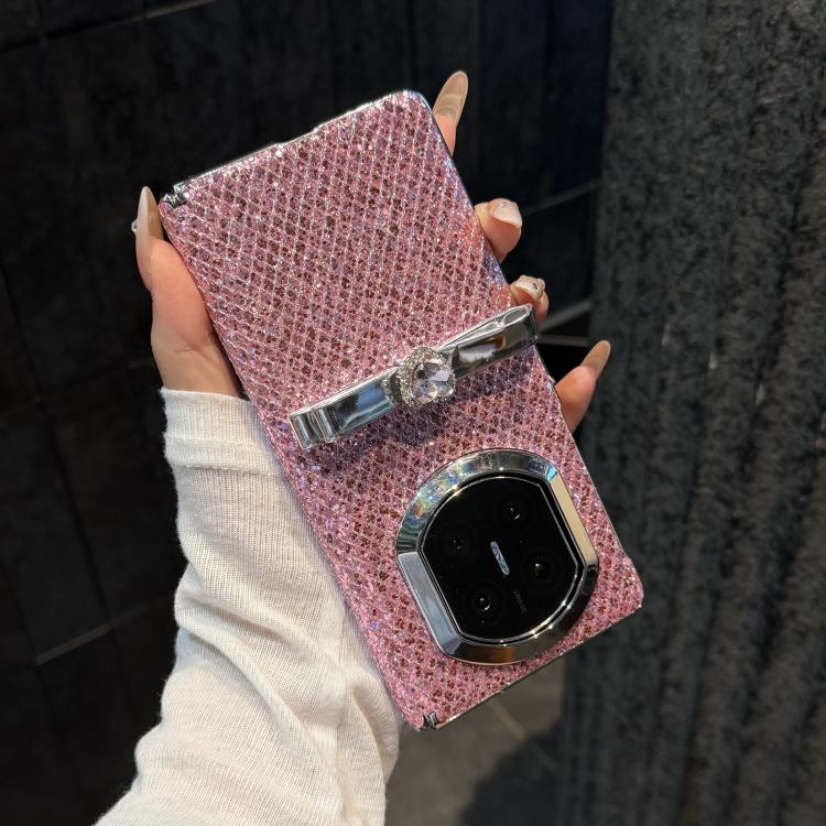 For Huawei Mate X6 Sparkling Glitter Zircon Bow Decoration Shockproof Phone Case - Pink