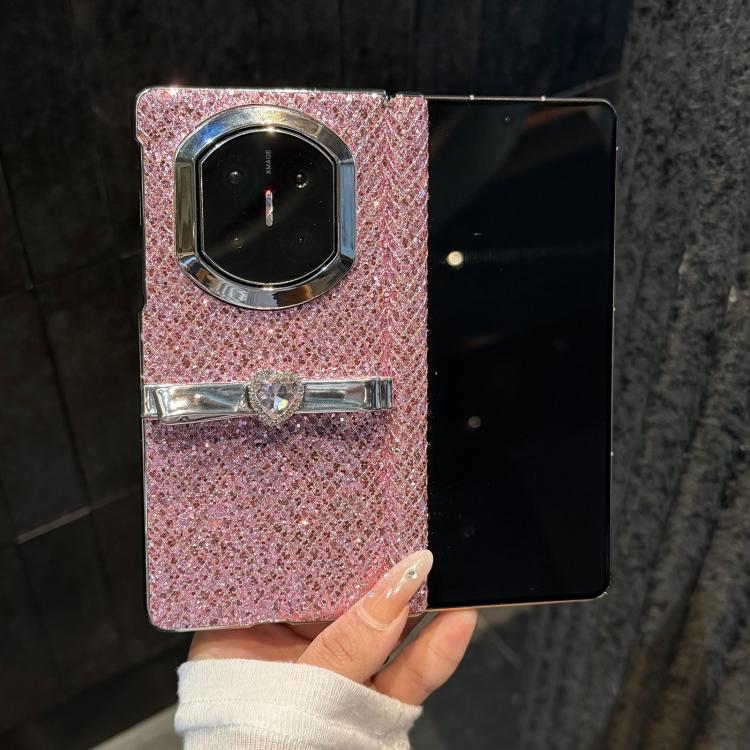 For Huawei Mate X7 Sparkling Glitter Zircon Bow Decoration Shockproof Phone Case - Pink