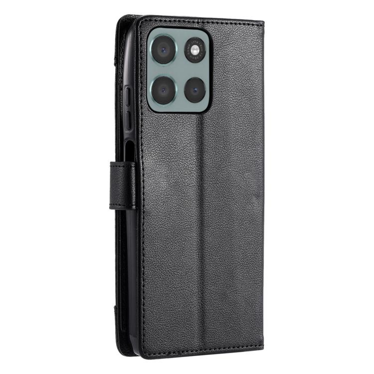 For Motorola Moto G56 5G Litchi Texture Zipper Wallet Buckle Vegan Leather Phone Case with Wrist Strap