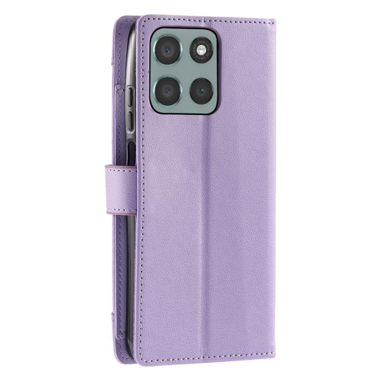 For Motorola Moto G56 5G Litchi Texture Zipper Wallet Buckle Vegan Leather Phone Case with Wrist Strap