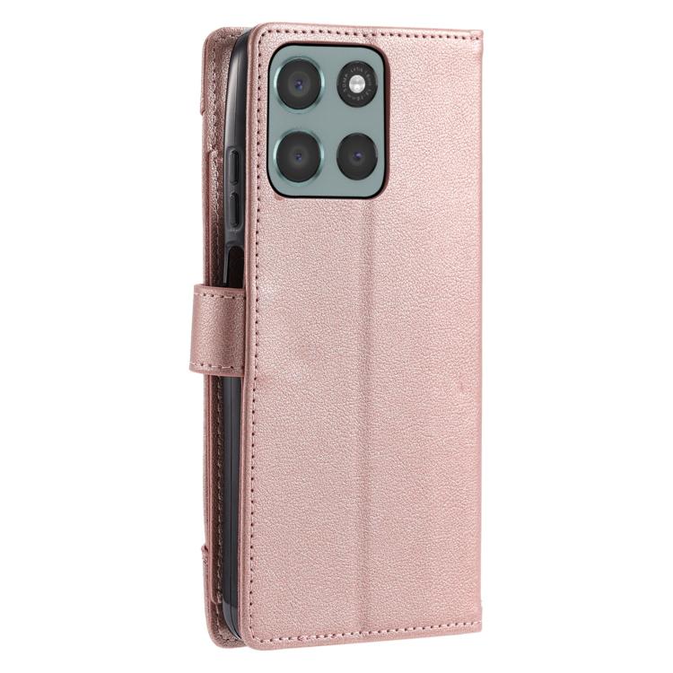 For Motorola Moto G56 5G Litchi Texture Zipper Wallet Buckle Vegan Leather Phone Case with Wrist Strap