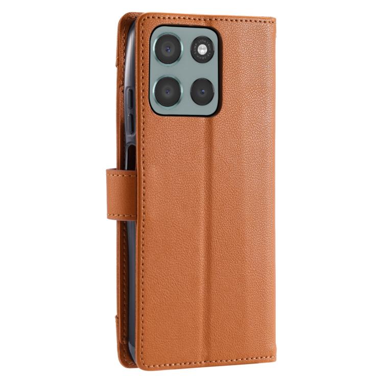 For Motorola Moto G56 5G Litchi Texture Zipper Wallet Buckle Vegan Leather Phone Case with Wrist Strap