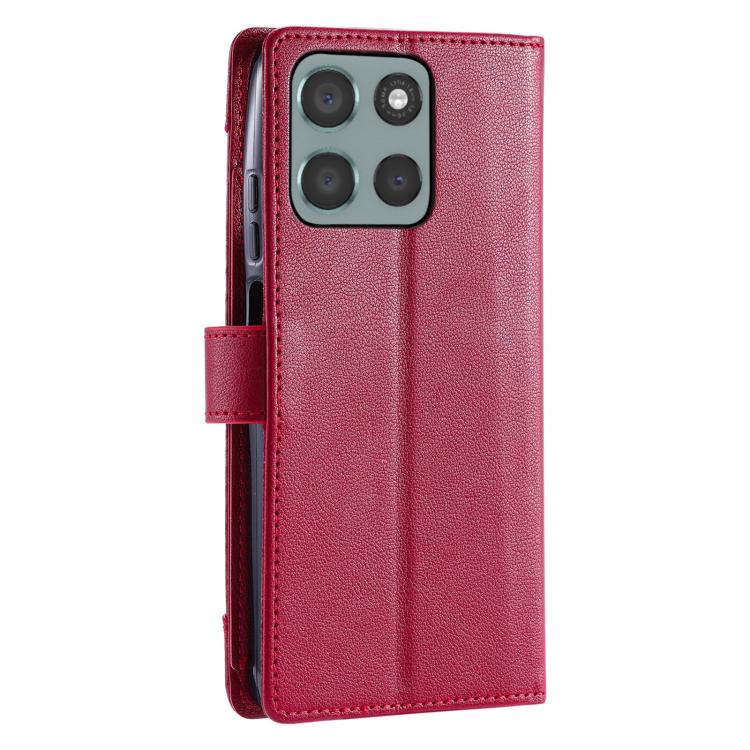 For Motorola Moto G56 5G Litchi Texture Zipper Wallet Buckle Vegan Leather Phone Case with Wrist Strap