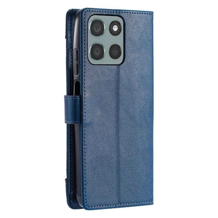 For Motorola Moto G56 5G Litchi Texture Zipper Wallet Buckle Vegan Leather Phone Case with Wrist Strap