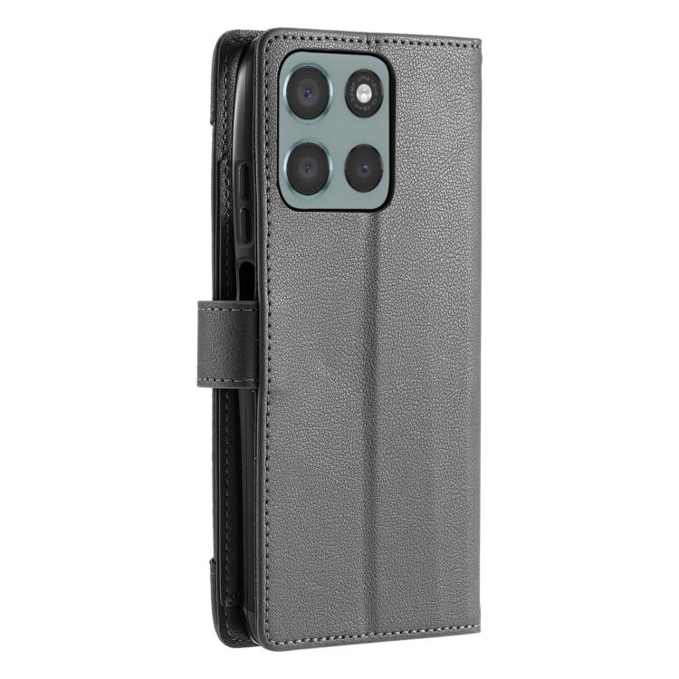 For Motorola Moto G56 5G Litchi Texture Zipper Wallet Buckle Vegan Leather Phone Case with Wrist Strap