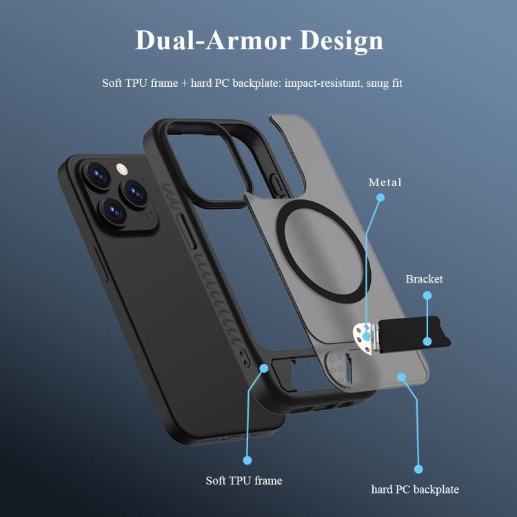 For iPhone 15 Pro LeReach Le-Chic Series Integrated Hidden Kickstand Magnetic Phone Case