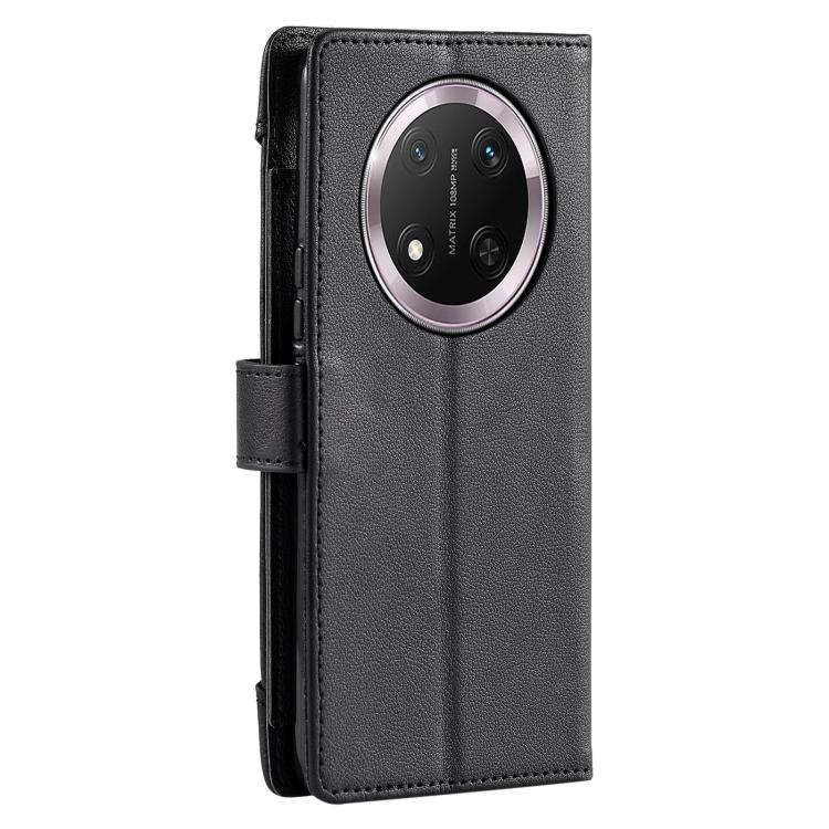For Honor X9c Litchi Texture Zipper Wallet Buckle Vegan Leather Phone Case with Wrist Strap