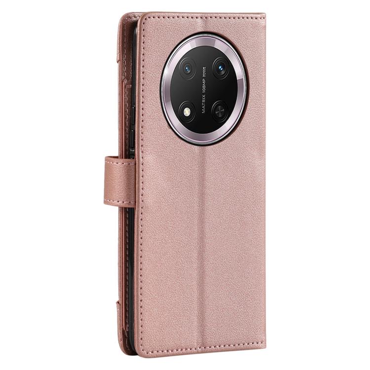 For Honor X9c Litchi Texture Zipper Wallet Buckle Vegan Leather Phone Case with Wrist Strap